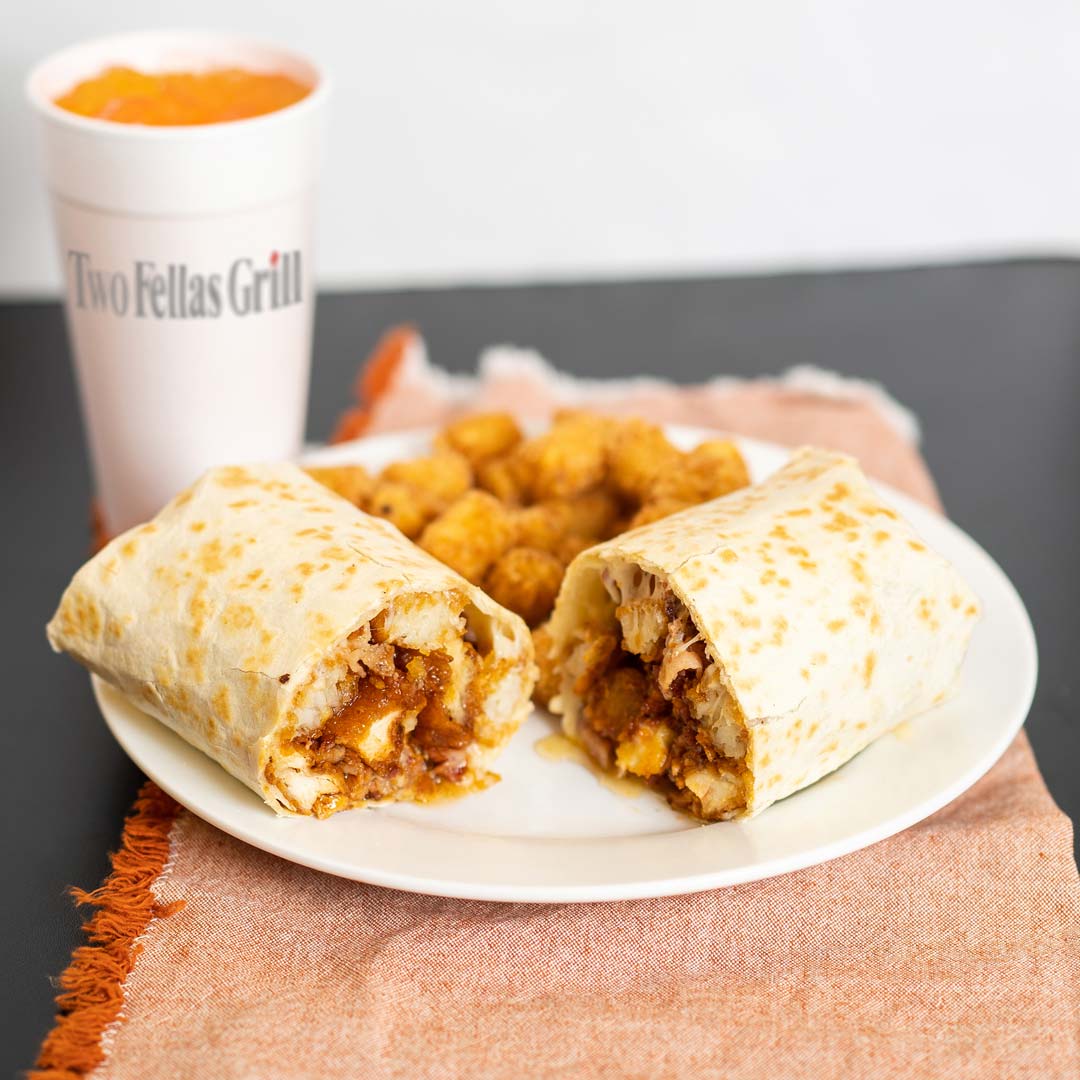 sweet heat wrap with tots and drink
